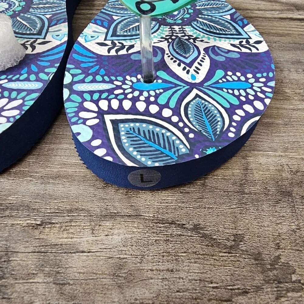 Vera Bradley Island Medallion Classic Flip Flop Blue Thong Sandals New